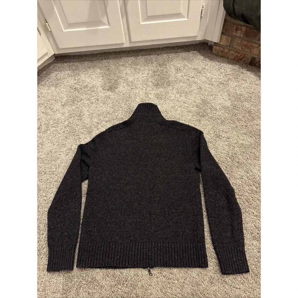 Banana Republic Sweater Buckle Collar 3-Button Pockets Tweed Blue Small Full Zip